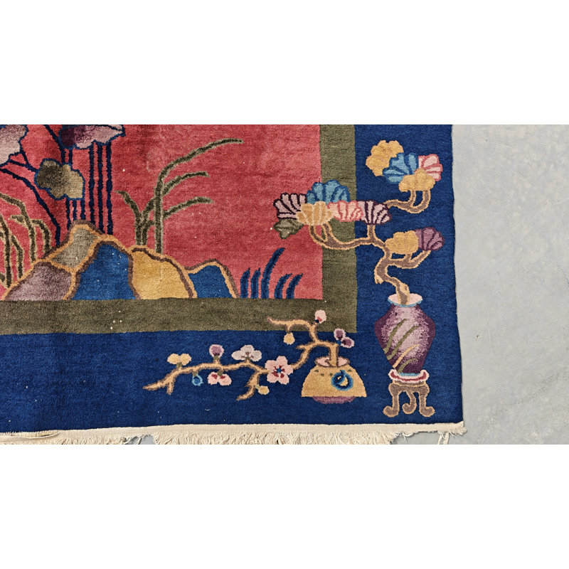 Warm Rustic Antique Art Deco Swimming Swan Pattern Chinese Rug