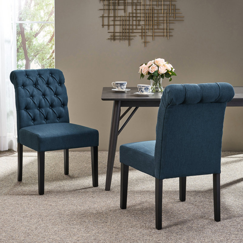 De 2 chaises de salle à manger, bleu marine, bois, tissu teint, 2 chaises confortables, fabrication en bois