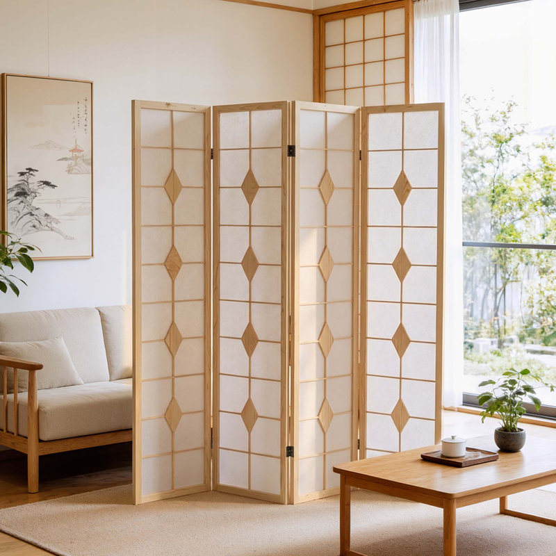 4 Panel Folding Wood Room Divider