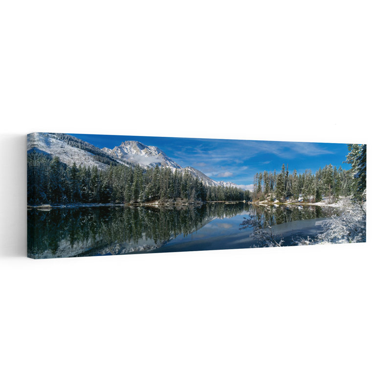 Reflection of trees in a lake Yellowstone National Park Wyoming USA 1 Piece Wrapped Canvas Panoramic Wall Art