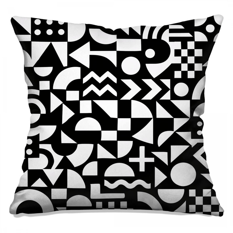 Coussins décoratifs noirs et blancs à formes géométriques, 18 x 18 inches
