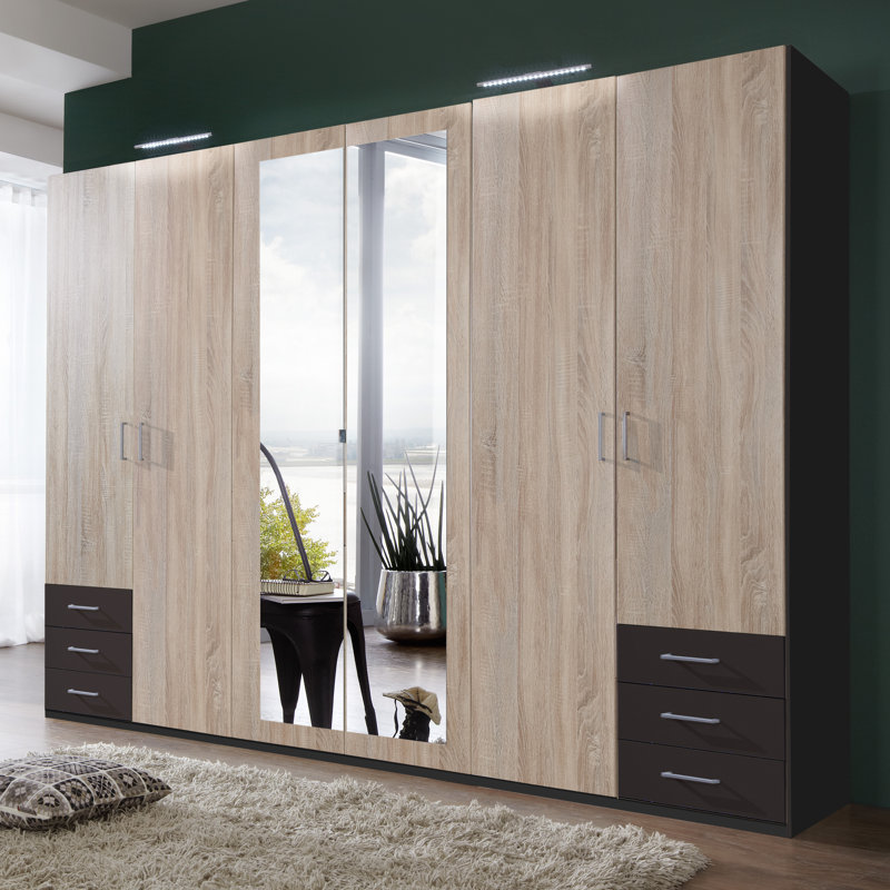 Adrik 6 Door Manufactured Wood Wardrobe, Oak/Anthracite
