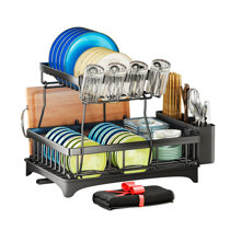 Dish Drying Rack, 2 Tier Dish Rack with Utensil Holder, Cup Holder and Dish  Drainer for Kitchen Counter Top, Dish Dryer 36 x 32 x 23cm