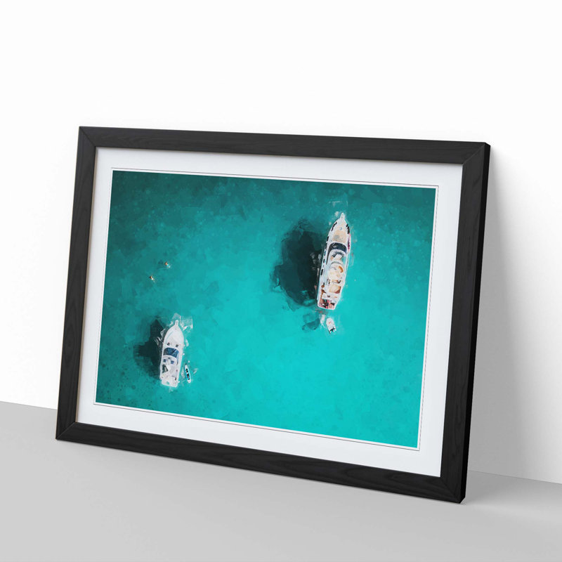 Two Yachts in Corsica in Abstract - Picture Frame Graphic Art Print, Black Framed, 36cm H x 48cm W x 2cm D