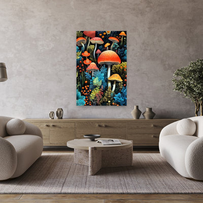 Magical Mushroom Forest Colorful Abstract Autumn Flower Wall Art
