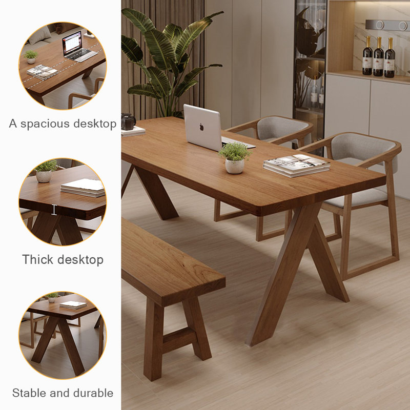 Bureau rectangulaire en bois massif noyer clair, H 29,53 po x l 62,99 po x P 27,56 po