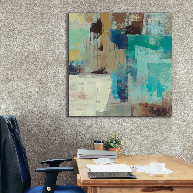 «Teal and Aqua Reflections 3» par Silvia Vassileva, art mural sur toile, H 37 po x l 37 po