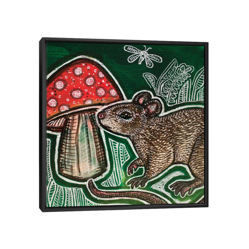Small Mouse And Mushroom by Lynnette Shelley - Print on Canvas, Black Floater Frame, 66.04 cm H x 66.04 cm W