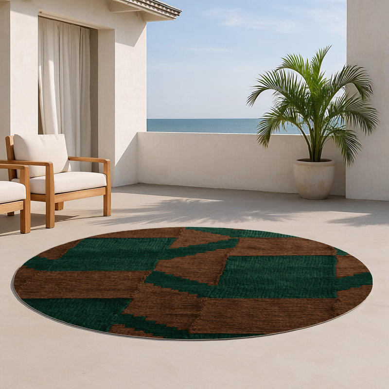 Tapis d'intérieur et d'extérieur à carreaux vert, Rond 5 pi