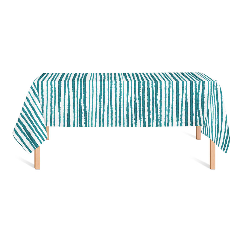 Rectangular Striped Polyester Tablecloth, Teal