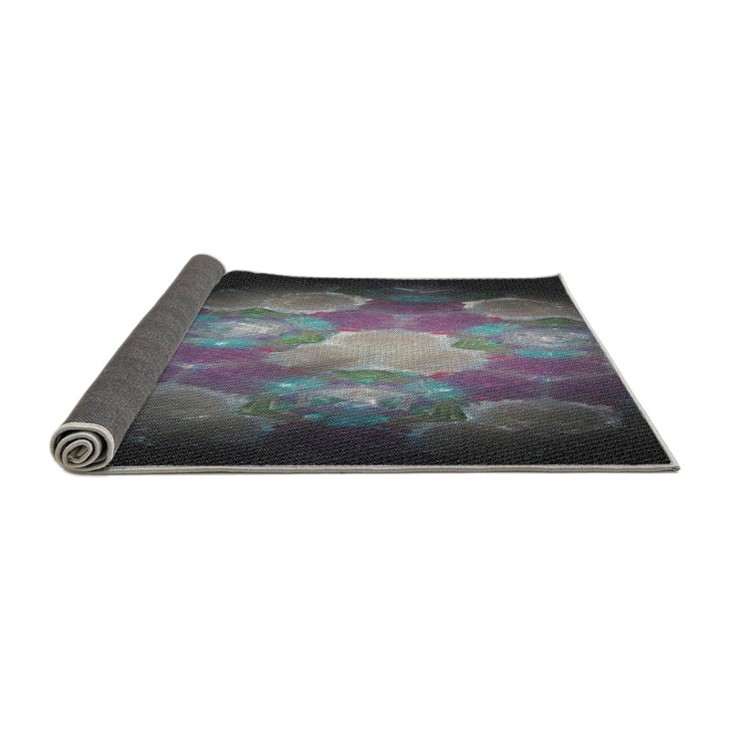 Tapis noir/vert/gris à tisser électrique, Rond 7 pi