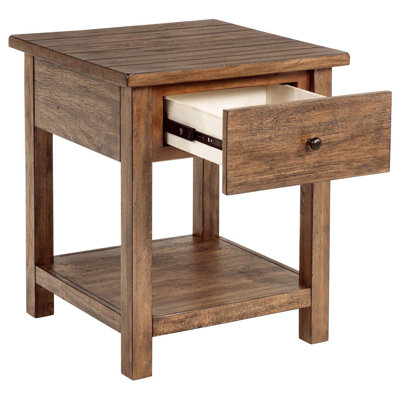 Table de bout Ayne, 1 tiroir, bois vieilli, carré 20 po