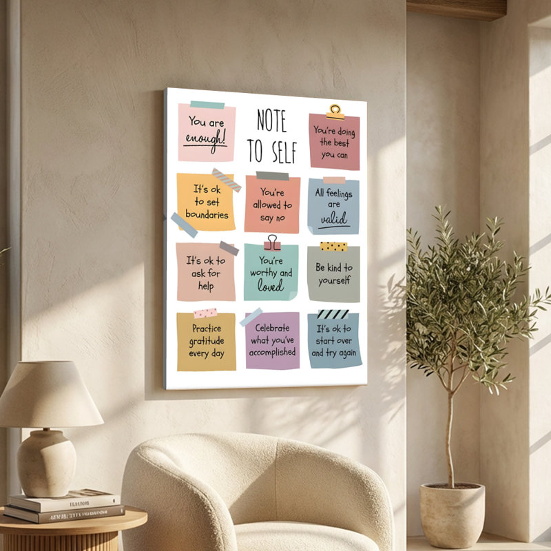 'Self-Affirmation Positive Sticky Notes' Illustration Canvas Print