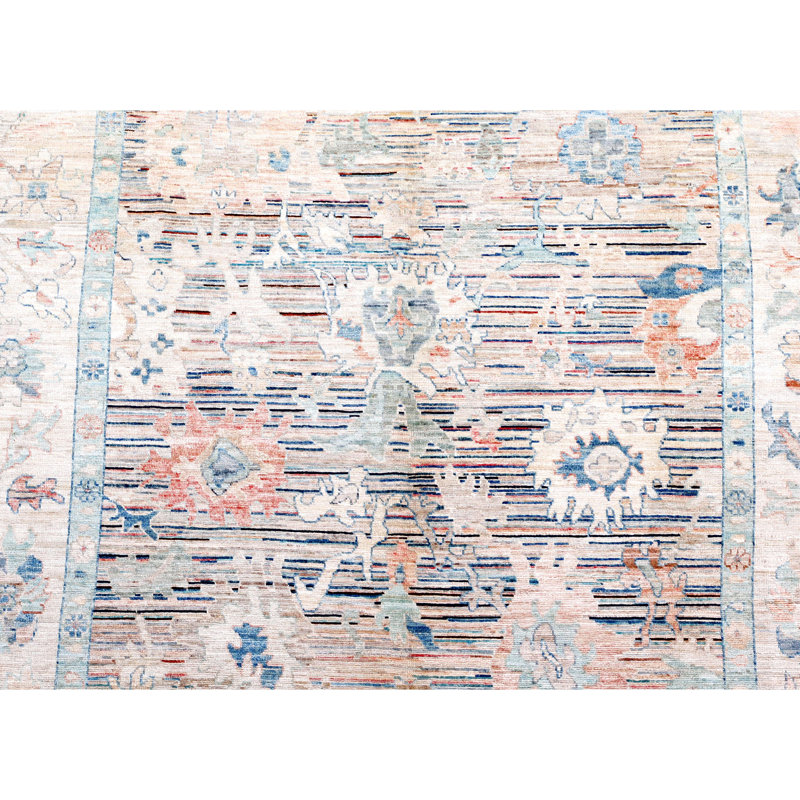 Hand Knotted Wool Area Rug in Silver