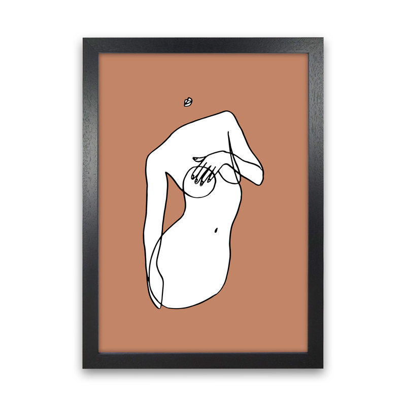 Covering Breasts With One Hand Terracotta - Print on Canvas, 88cm H x 64cm W x 3cm D, Black Frame