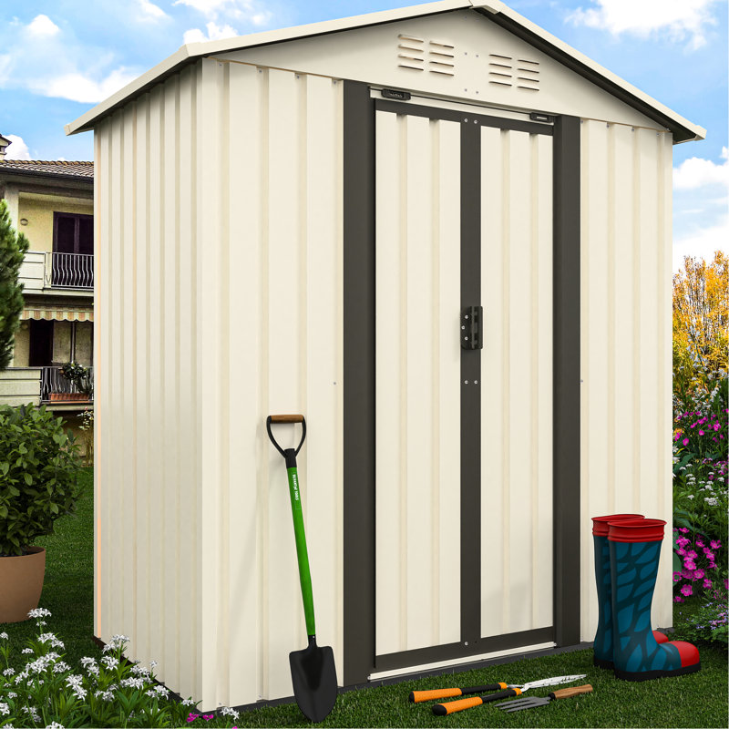 5X3, Outdoor Garden Tool Shed, Aluminum Alloy Frame, Long - Lasting Performance, Cream White, New Design, Modern Look, Spacious Interior, Tools, Ventilated, Waterproof Installation Manual Storage