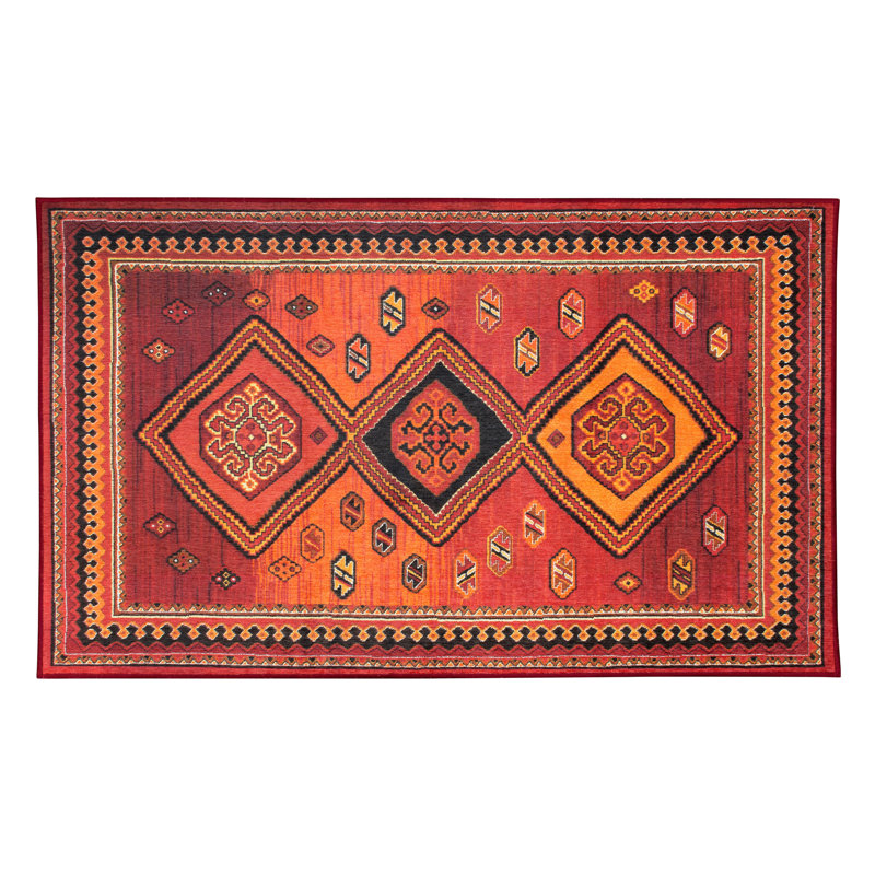 Phoenix Kilim Garnet Southwestern Flatweave Red Washable Area Rug, Rectangle 3' x 5'
