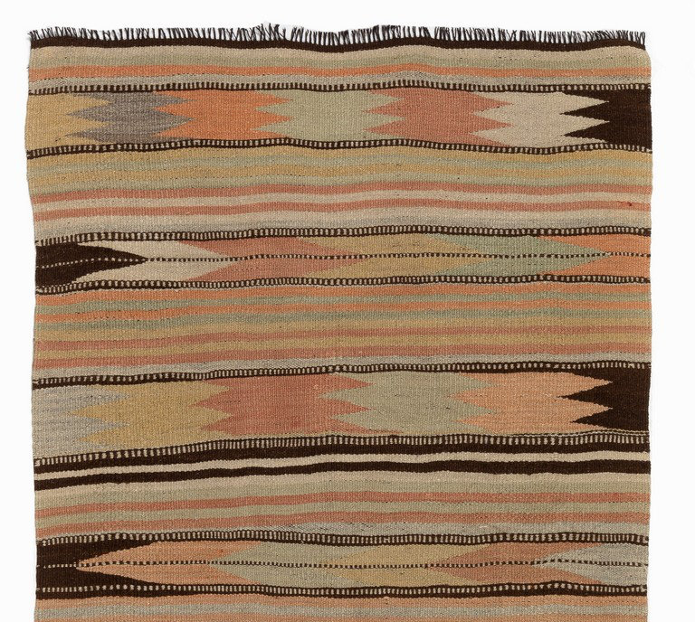 Tapis kilim anatolien tissé à la main 2,8 x 4,6 pi à rayures rétro (tissage à plat), 100% laine