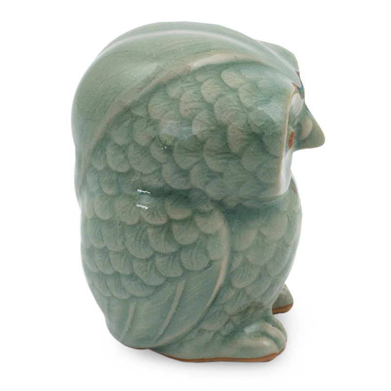 Figurine hibou en céramique blue celadon Rami