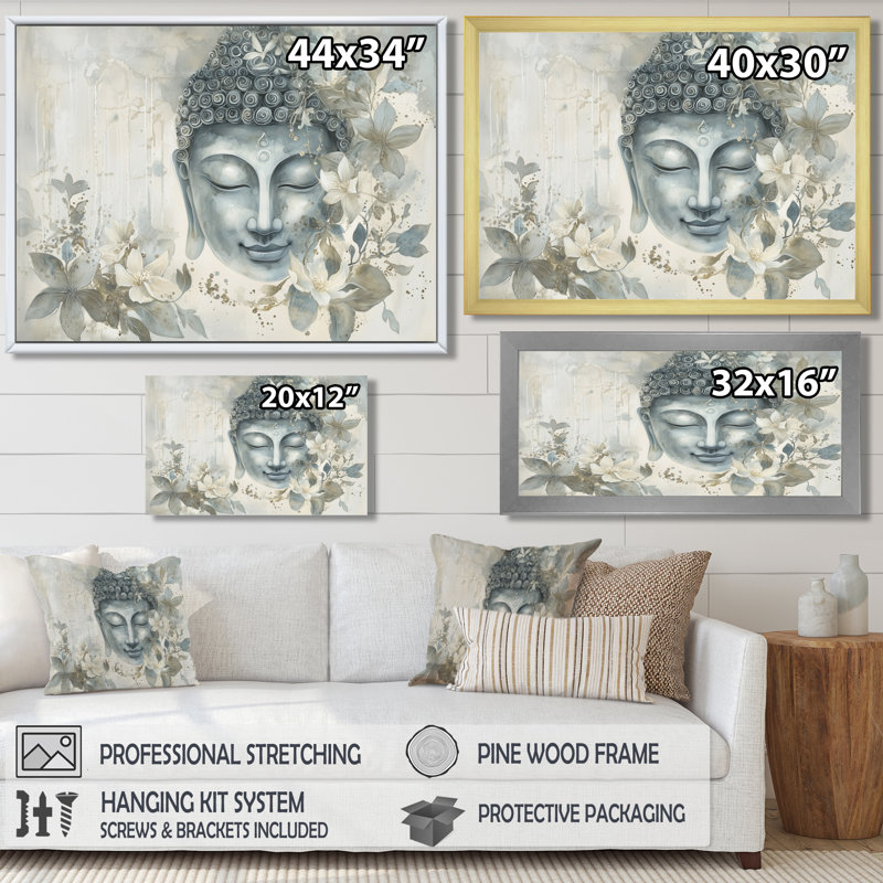 Bouddha gris murmurant le chemin du bouddhisme III - art mural bouddhisme, H 30 po x l 40 po, Toile tendue, Ne s’applique pas