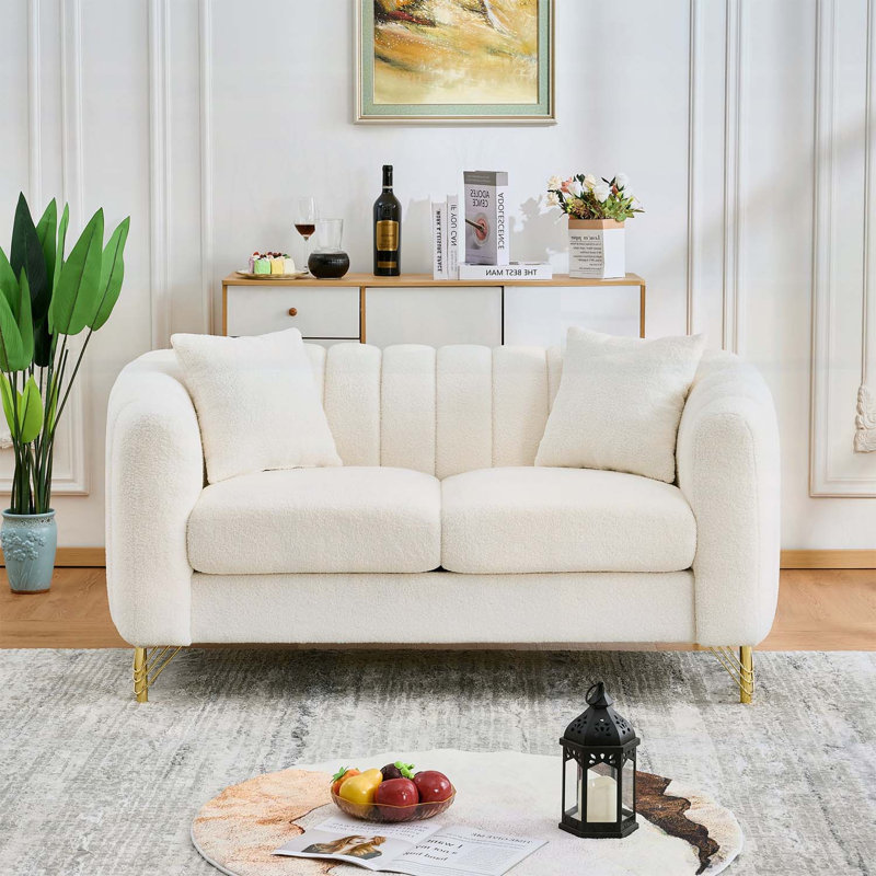 Canapé de 61 pouces en chenille de 61 pouces, canapé profond 2 places de luxe avec pieds en métal doré pour les espaces de vie modernes