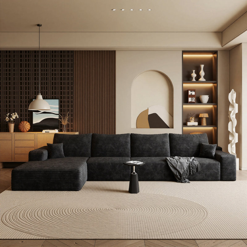 135.4" Modular Sectional Sofa For Living Room Modern L-Shape Cloud Couch Compression Upholstered Corduroy Fabric Deep Seat With Chaise