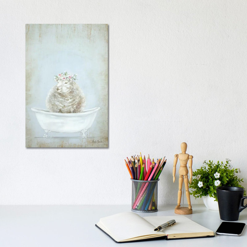 Sheep In A Tub by Debi Coules - Wrapped Canvas Gallery-Wrapped Canvas Giclée, 20.32 cm H x 30.48 cm W