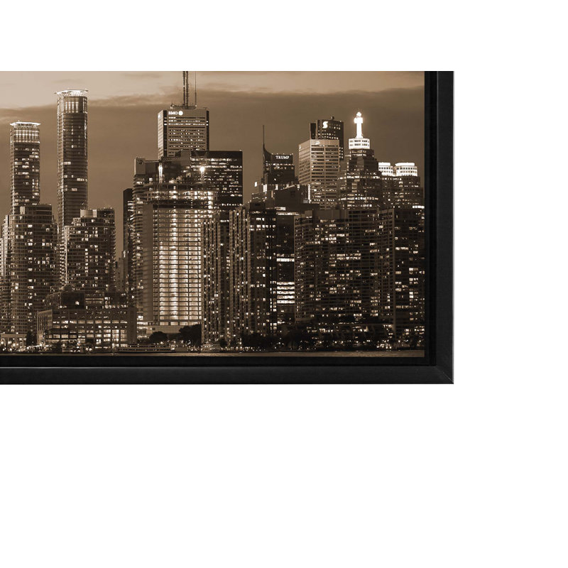Toronto en sépia - impression, Cadre flottant noir, H 27 po x l 75 po x P 4,25 po