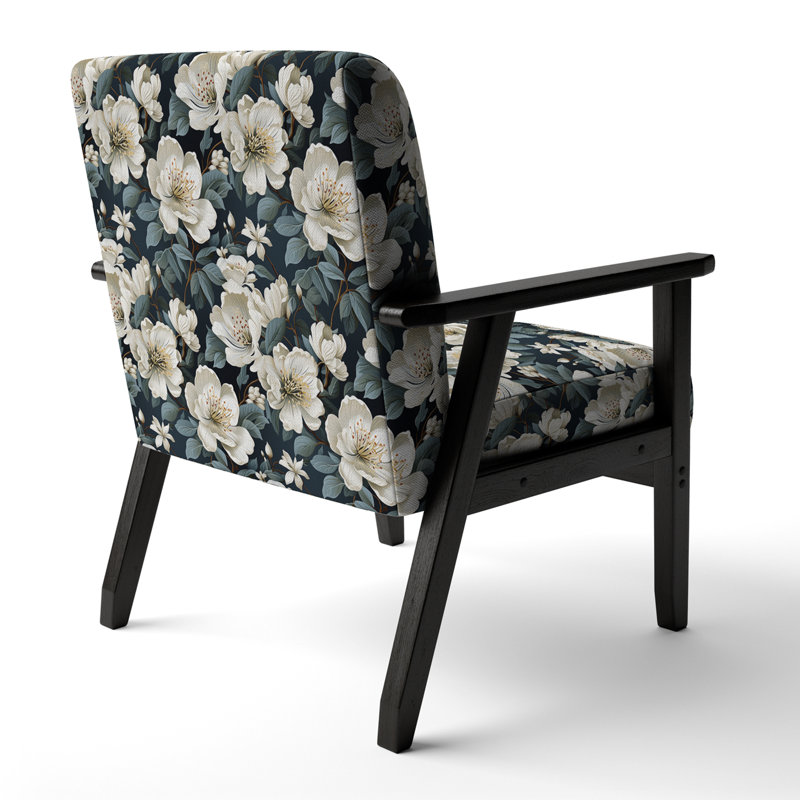 Cobalt Blue Scrollwork Swirls Victorian Pattern II - Upholstered Floral Accent Chair