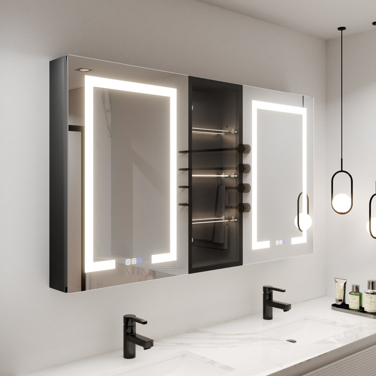 60'' W 30'' H LED Medicine Cabinet With Mirror, 3 Three Colour Temperatures, Defogger, Dimmer, Outlets & USB