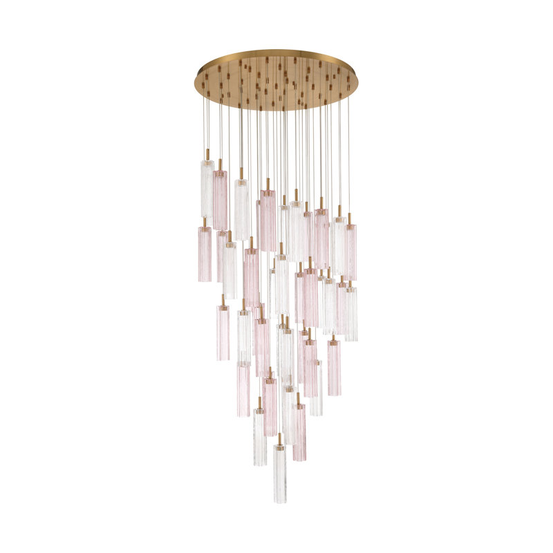 Luminaire suspendu à DEL 36 po Marguerite, 196.5" H x 36" W x 36" D, Rose / transparent, Laiton vieilli
