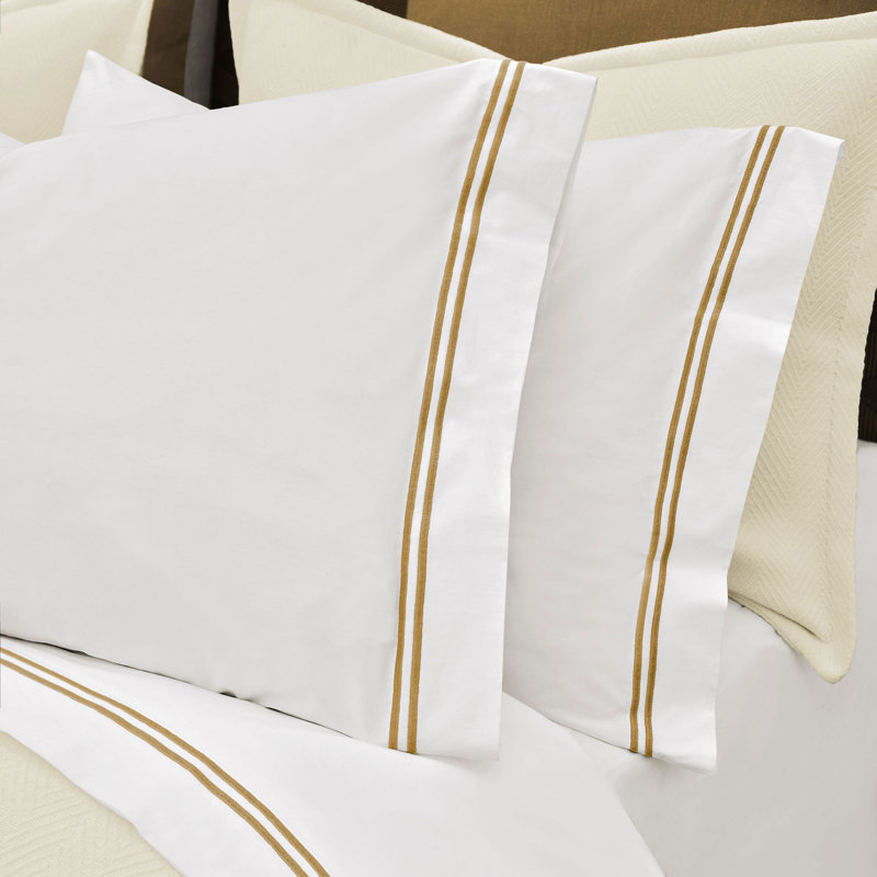 Enzo 100% Cotton Percale Sheet Set, White/Gold, Twin Sheet Set + 1 Pillowcase