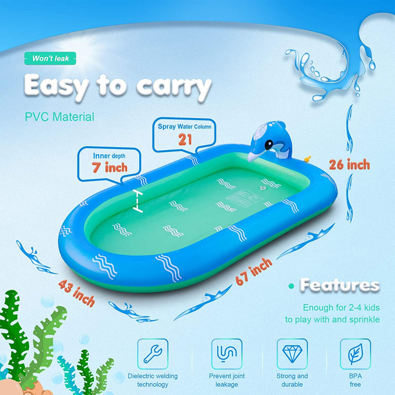 Piscine gonflable en plastique 2,16 pi x 5,53 pi