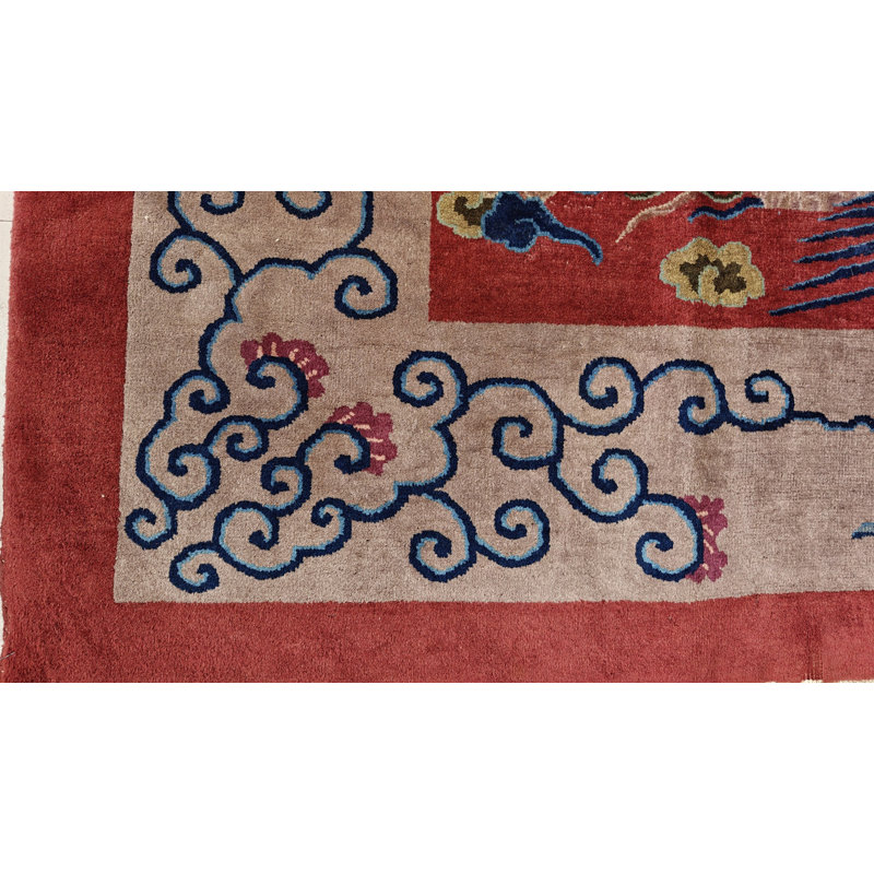 Tapis antique noué à motif médaillon chinois Art Deco