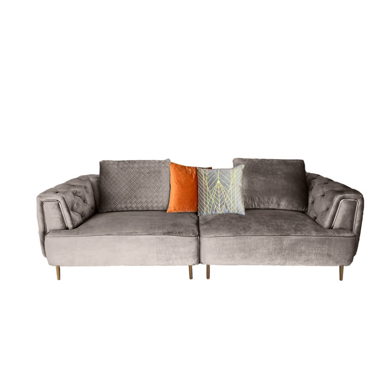 Canapé 102 po à accoudoirs carrés en velours, Velours gris