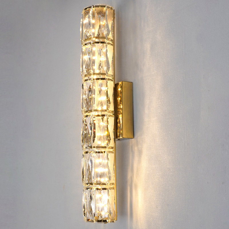 Modern Luxury 6-tier Large Crystal Wall Sconce 23.6" 18w Dimmable 3 Color Temperatures With Side Switch Gold Finish For Villa