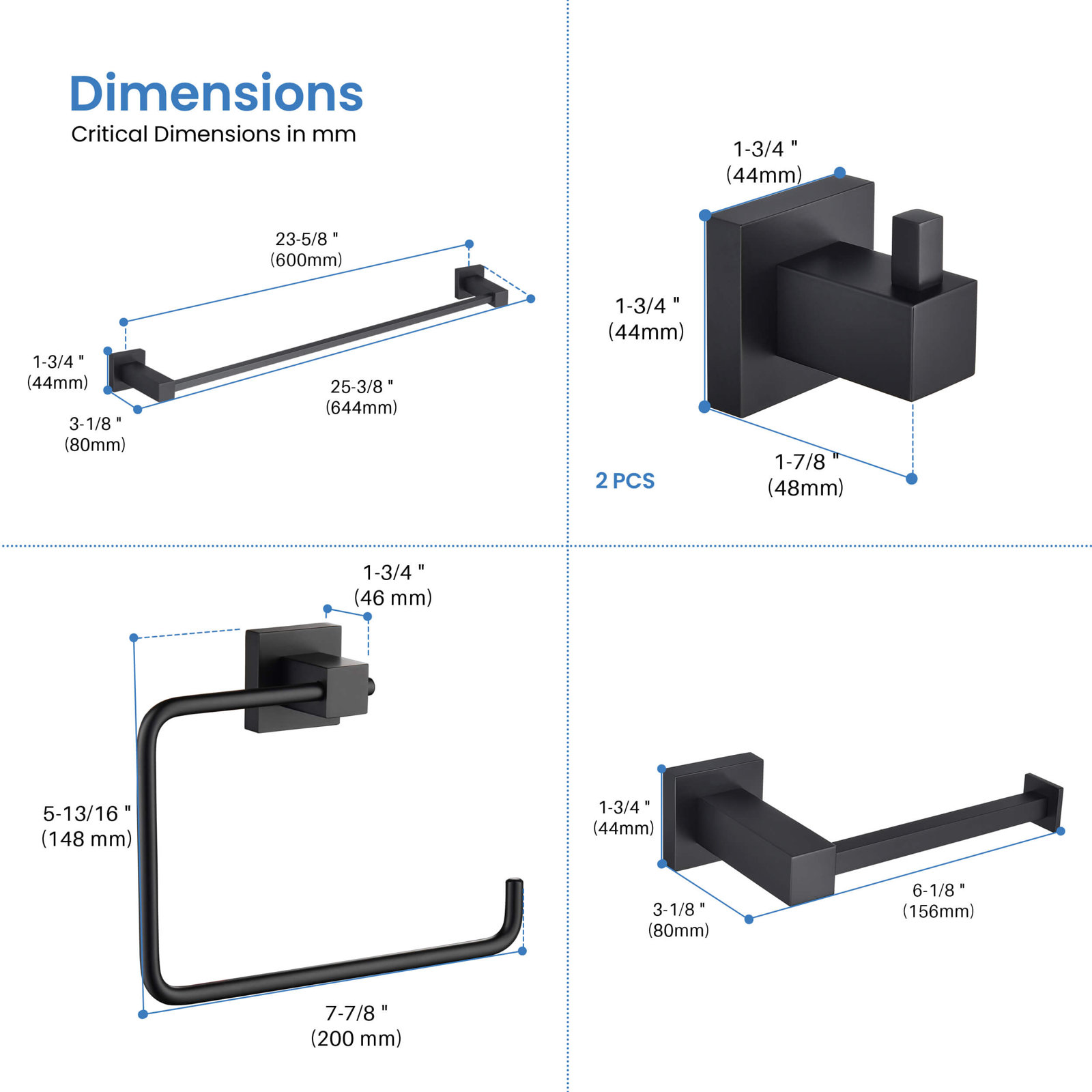 Cube 5-Piece Bathroom Hardware Set, Matte Black