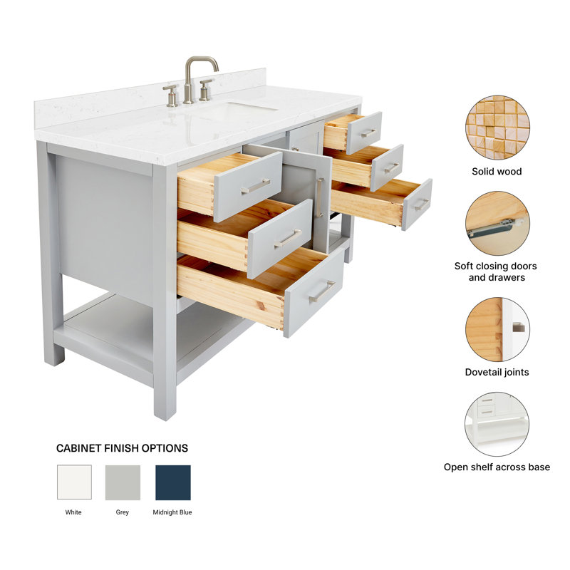 ARIEL Magnolia 60 Single Sink Bathroom Vanity with Top, Gray, Rectangular