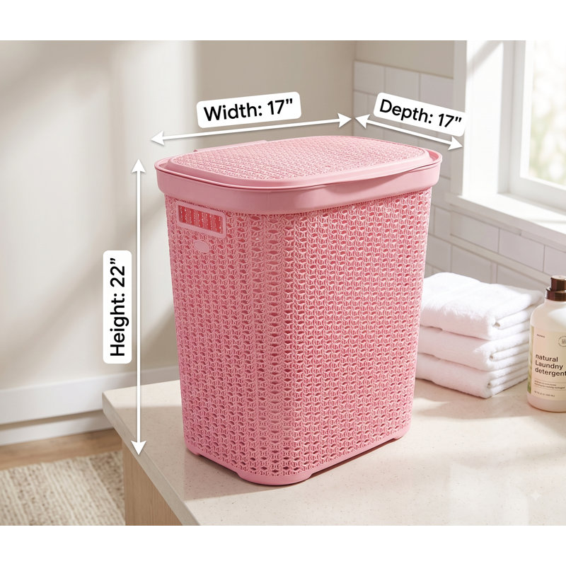 55L Pink Laundry Hamper - Space-Saving Tall Basket for Dorms, Bathrooms, and Closets. 22" x 17", Pink