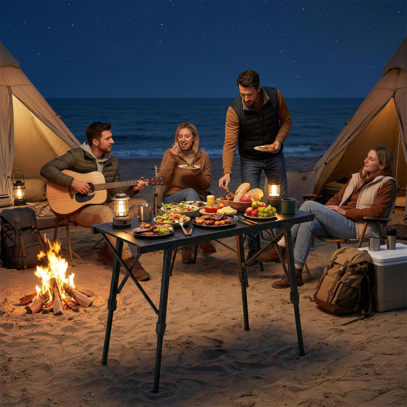 Table de pique-nique pliable à hauteur ajustable avec plaques amovibles Outsunny, table de camping en aluminium, portable pour l'extérieur, barbecue, plage, noir