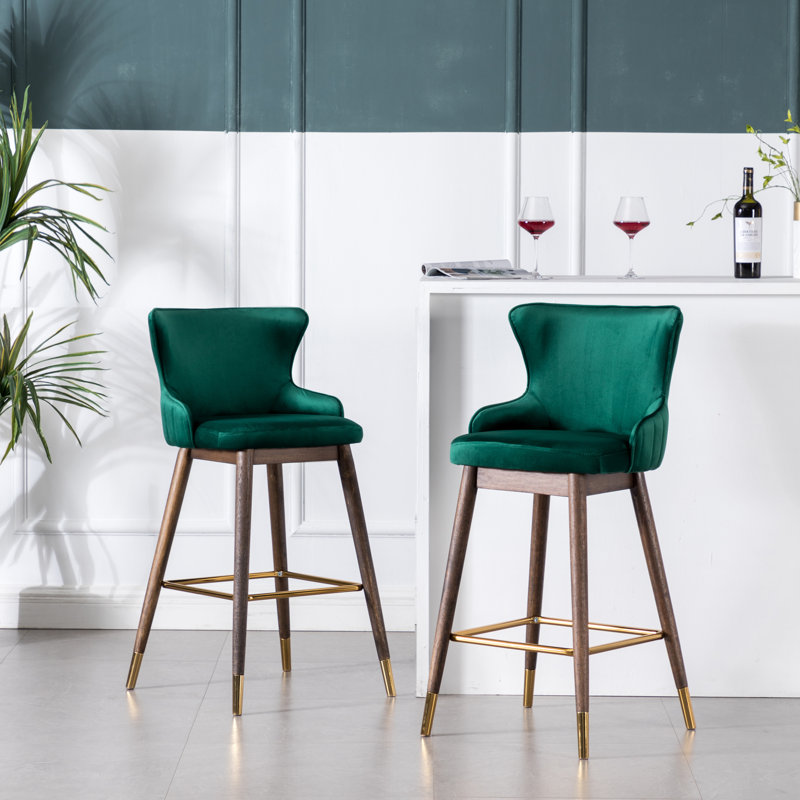 Renn Upholstered Counter Stool with Solid Wood Frame, Green, Bar Stool (28.3” Seat Height)