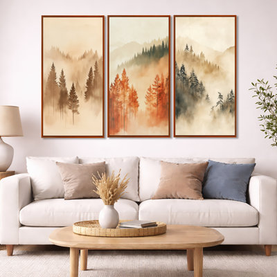 «Sand Forest Veil - Cream Forest», ensemble de 3 reproductions sur toiles encadrées