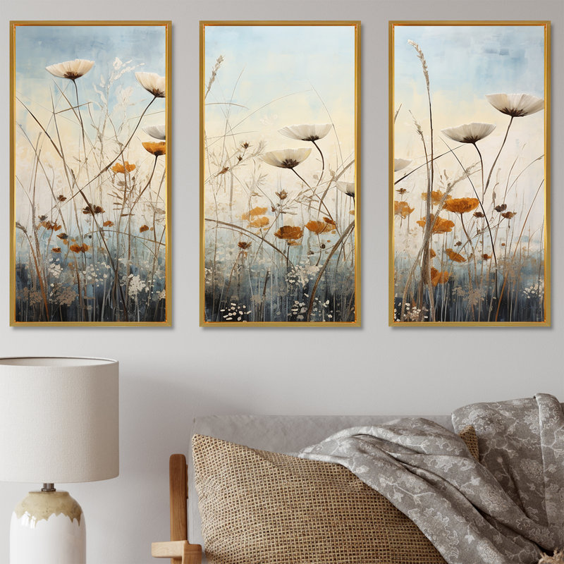 Ensemble de décoration murale Minimalisme Wildflower Wonderland I - Meadow, Cadre flottant doré, H 28 po x l 36 po x P 1 po
