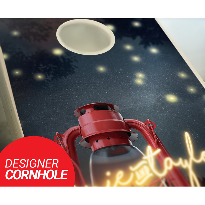 Ensemble de cornhole en bois massif 2 pi x 4 pi Firefly Forest, Rouge / Bleu marine, Oui