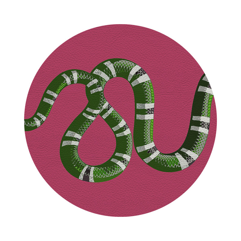 Serpent Blue Vegan Leather Round Coasters, Raspberry