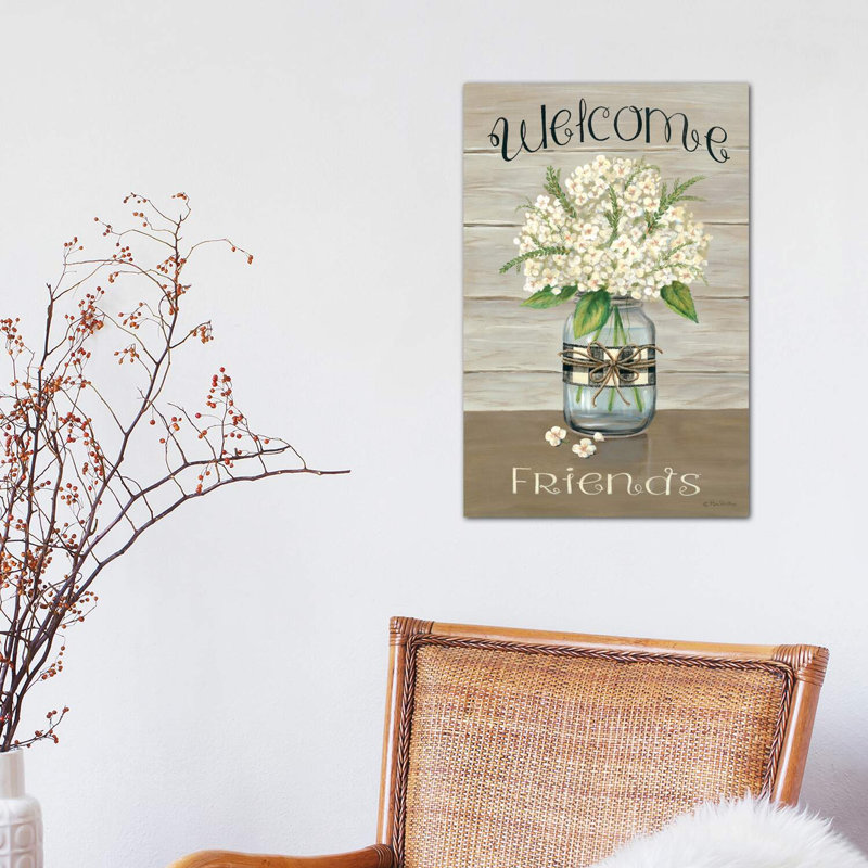 «Welcome Friends Mason Jar» par Pam Britton - impression d'art graphique, Toile tendue, H 18 po x l 12 po x 1,5 po