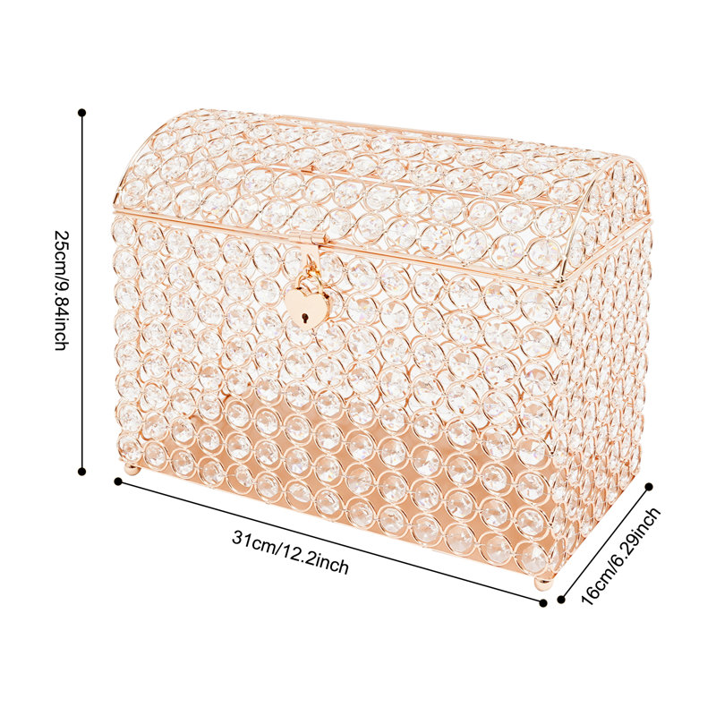 Wedding Card Box with Heart Lock, Gold