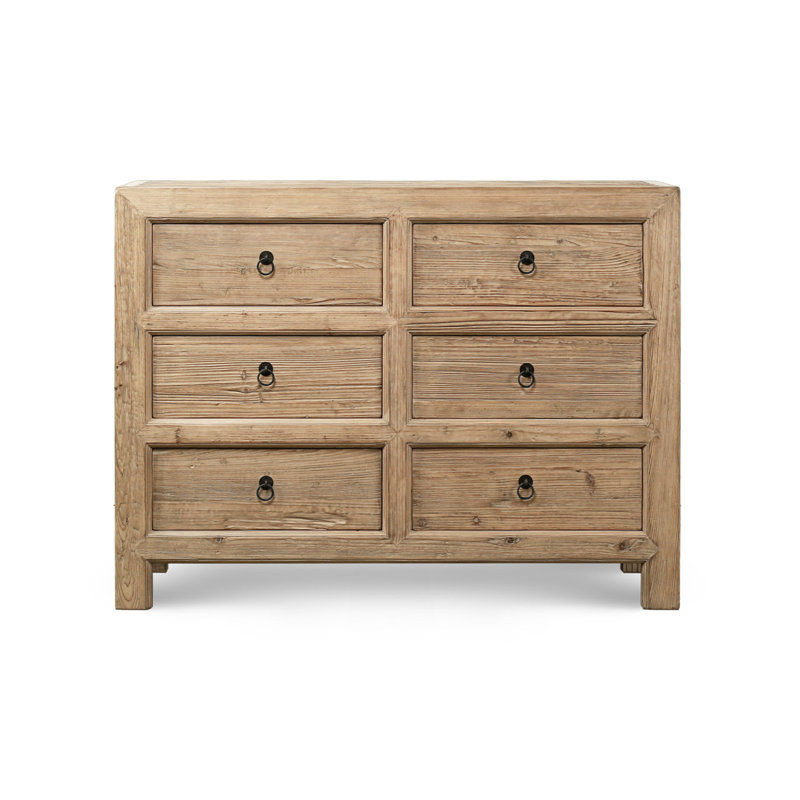 6-Drawer Chest 53Wx18Dx40H Weathered Natural Solid Pine