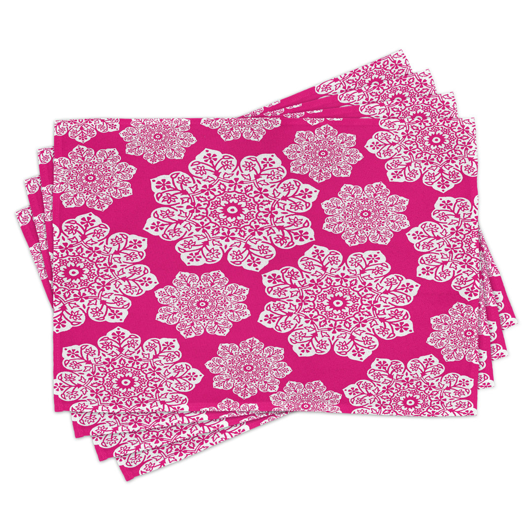 Platzmatten, Weiße Blumen Mandala, Hot Pink, Pink Weiß