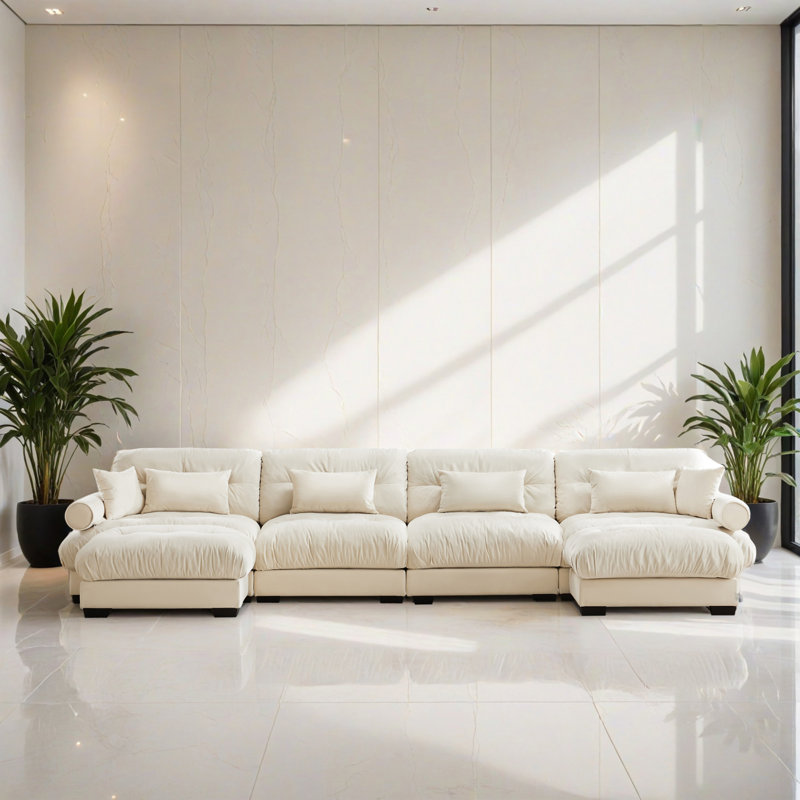 Canapé-lit modulaire 6 pièces pour salon, Velours crème